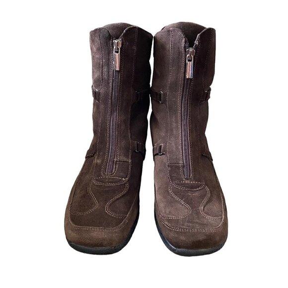 Aquatalia Marvin K Brown Suede Leather Riding Boots Mid Calf Womens Size 10 - Picture 2 of 8